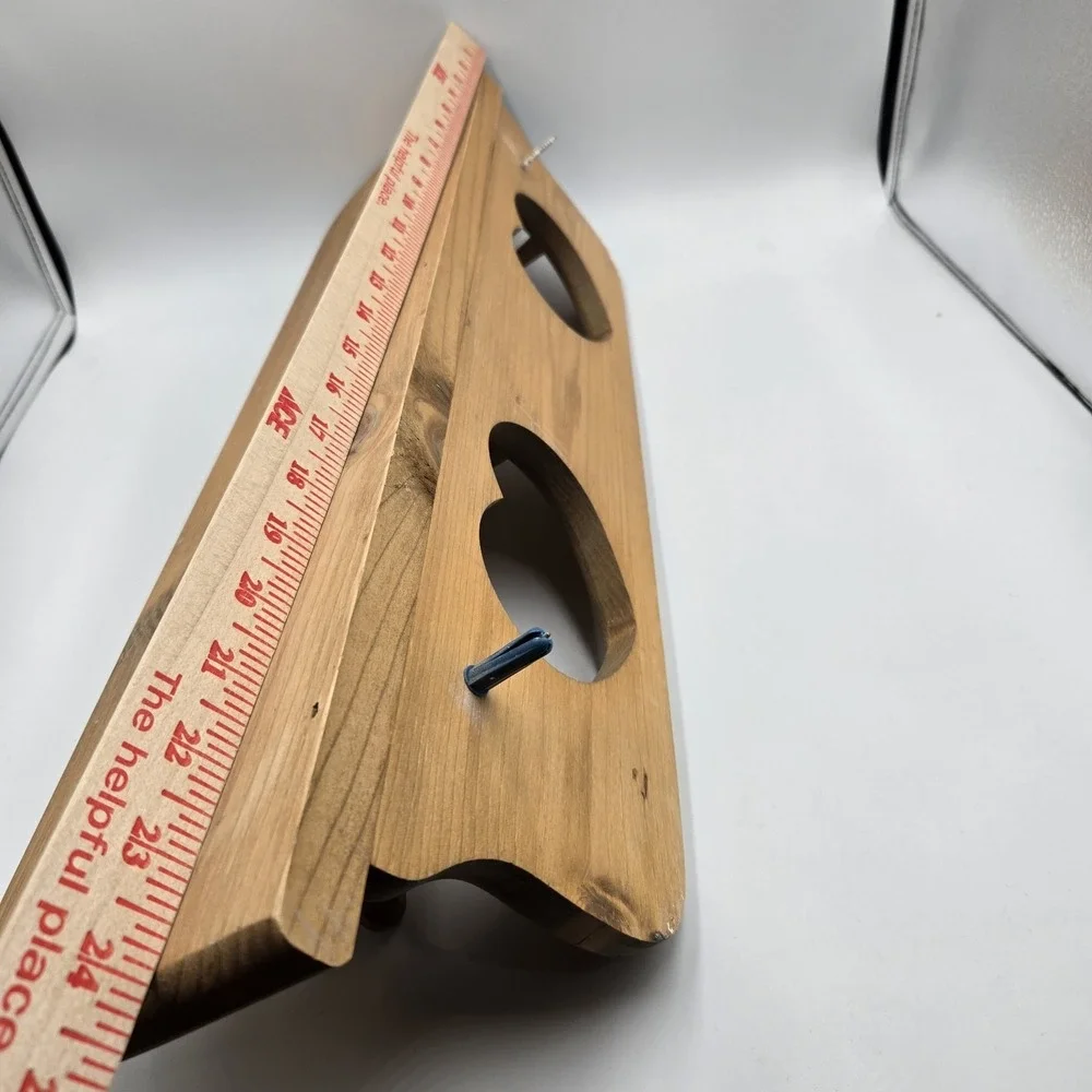 VTG Wood Double Heart Pegged Wall Shelf 24